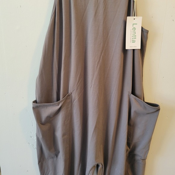 New Lentta Womens XL Grey Cotton Blend Drop Crotch Harem Jumpsuit Loungewear - Picture 5 of 10